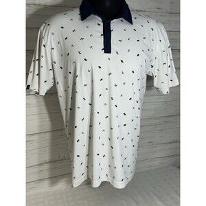 Swannies Polo Golf Shirt Men Size LARGE BEAR TIGER UMBRELLA Print Tennis Stretch